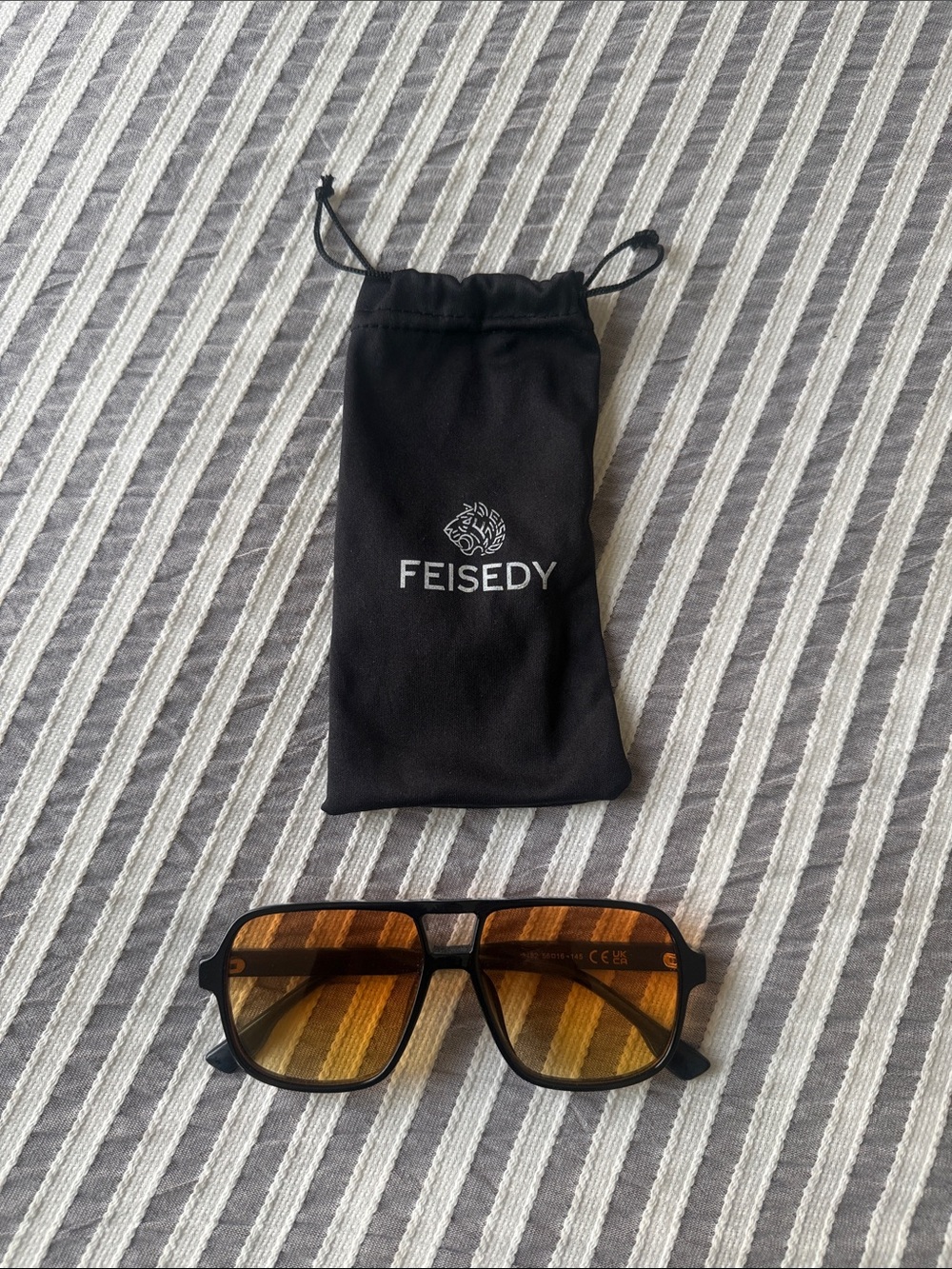 FEISEDY Black Frame Sunglasses with Amber Lenses